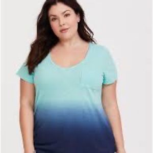 Torrid Plus Size V Neck T Shirt Blue Ombré Colorwash Thinweight Shirt